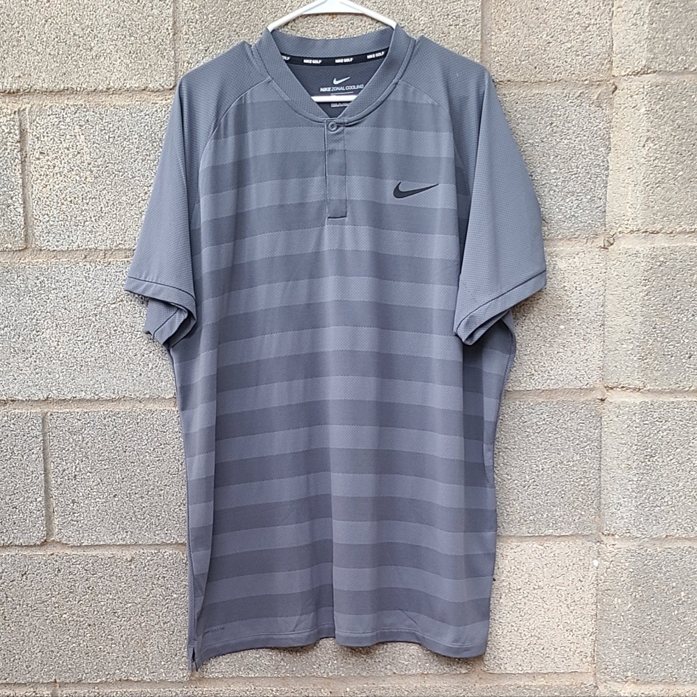 Nike Men's Gray Golf Shirt with Stripes Size XXL
